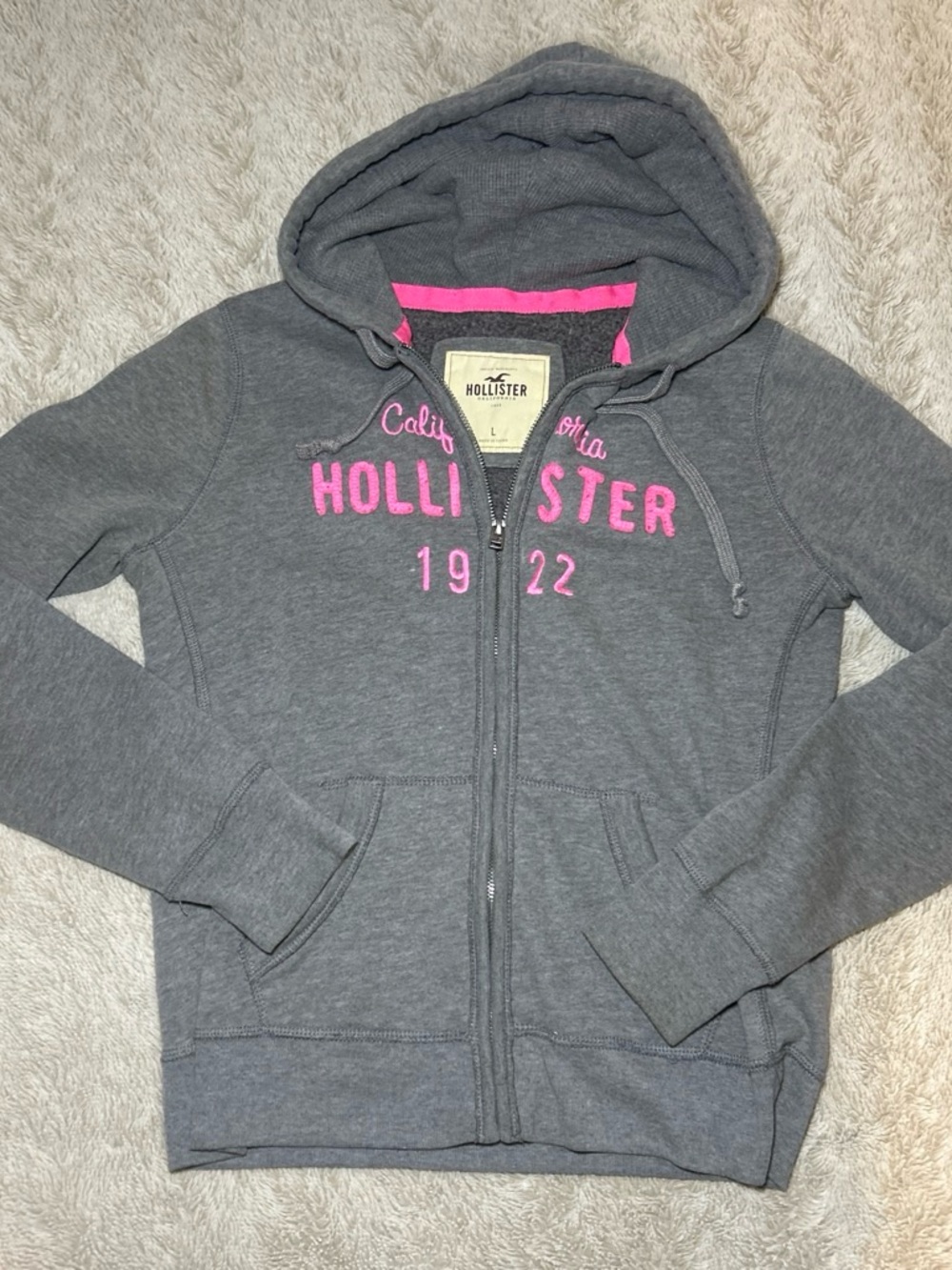 Hollister Gray Fleece Jacket with Hot Pink Trim